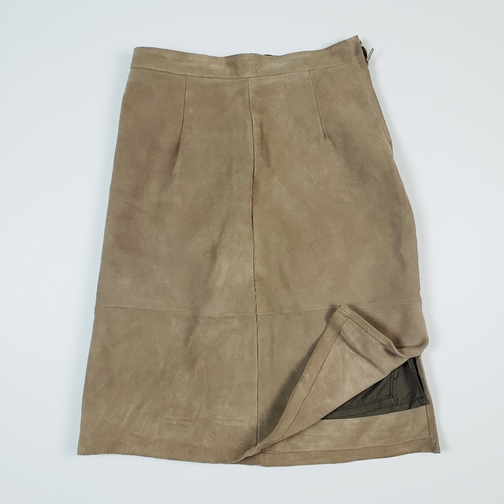 Vintage 80's Excelled Suede Leather Lined Skirt Made in USA Tan Brown Sizw 12